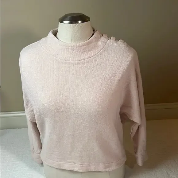 J. Crew blush pink cotton mock neck dolman sleeves crop sweatshirt S - Picture 1 of 10